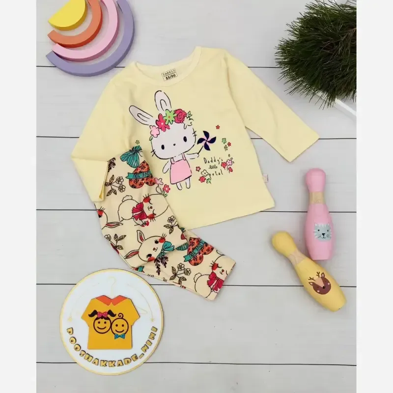 ست بلوز و شلوار بچگانه طرح خرگوشی نخ پنبه وارداتی - تصویر 2