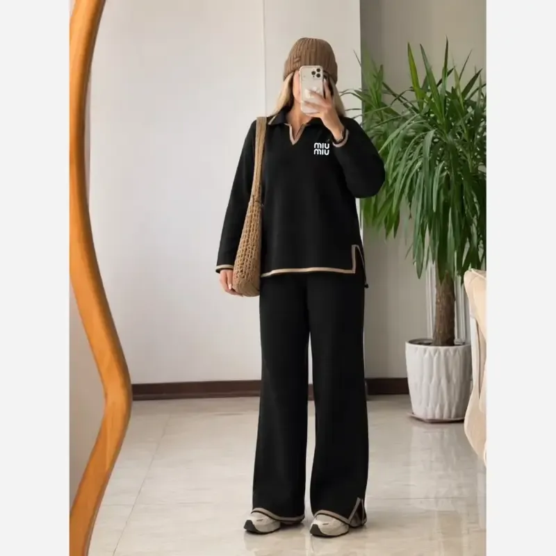 ست بلوز شلوار بافت زنانه میو میو جنس بافت گرم بالا رنگبندی متنوع سایز 38 تا 50 - تصویر 3