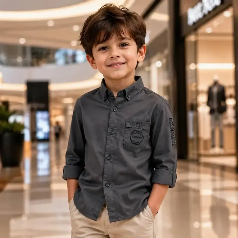 پیراهن اسپرت پسرانه کتان ترک رنگ کرم سایز 3 تا 12 سال - تصویر 4