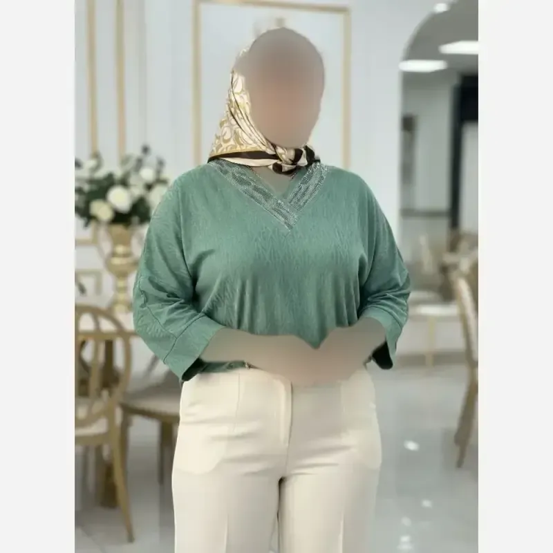 شومیز نگین دار کیمانو مدل یاس جنس ژاکارد ویسکوز فری سایز - تصویر 10