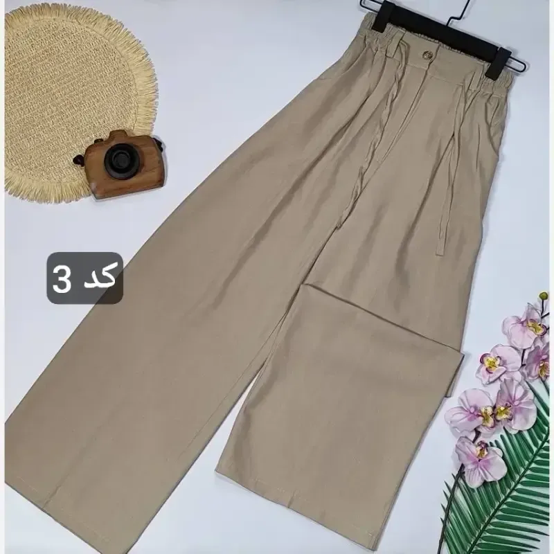 شلوار نیم بگ زنانه جنس کرپ هرمس پشت کمر کش - تصویر 5