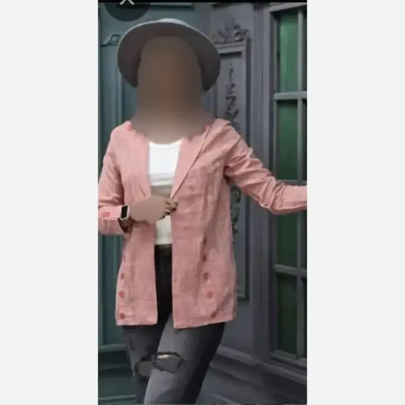 کت مجلسی بغل دکمه لنین لینن درجه یک فری سایز طوسی صورتی - تصویر 3