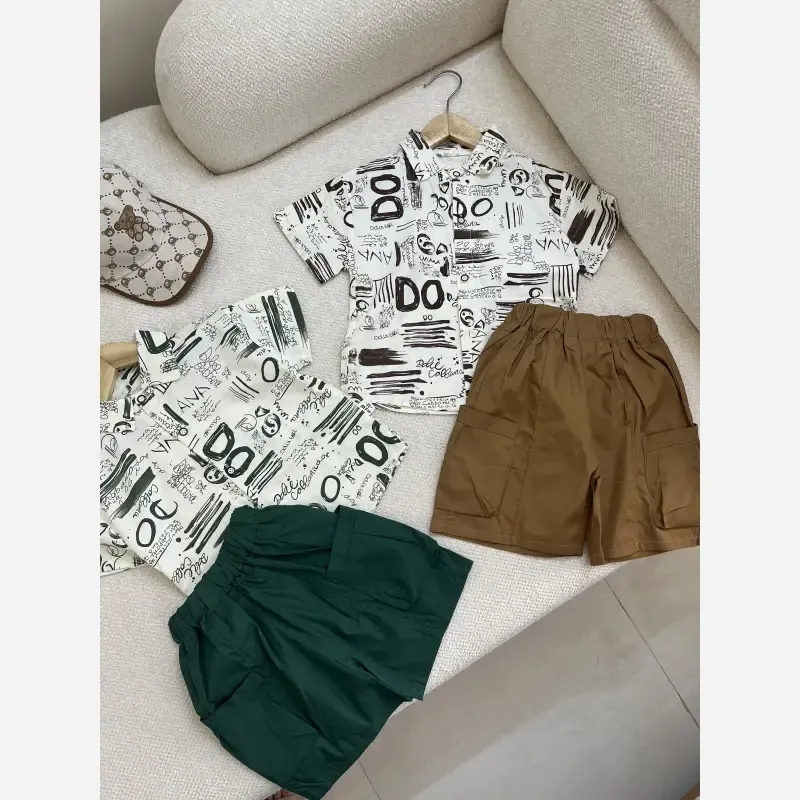 ست پیراهن و شلوارک پسرانه وارداتی جنس کتان نخ خنک مناسب 8 ماه تا 5 سال - تصویر 2