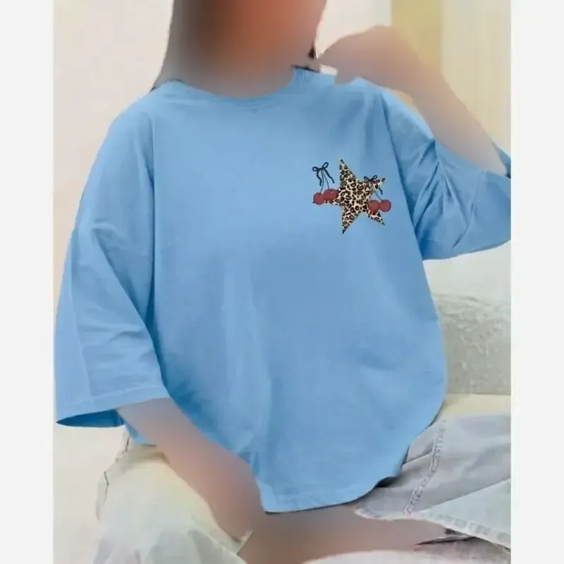 تیشرت باکسی پنبه سوپر طرح ستاره و گیلاس فریسایز مدل دایانا - تصویر 7