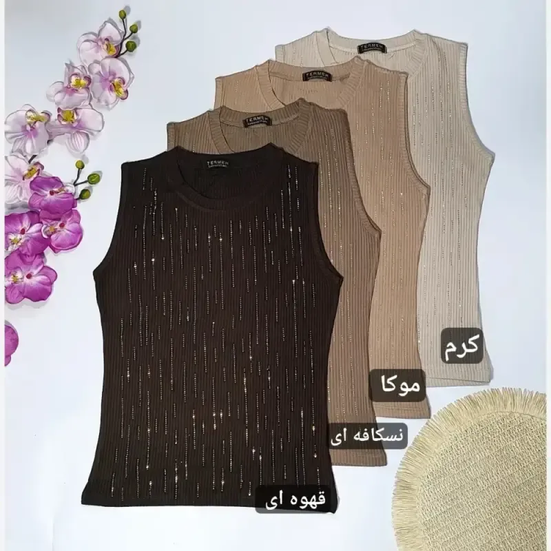 تاپ کراپ کبریتی نگین دار یقه گرد تک سایز - تصویر 12