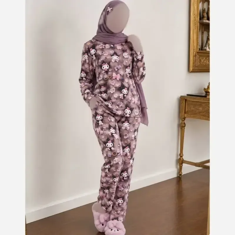 ست بلوز شلوار مخمل زنانه طرح سه بعدی سایز 36 تا 48 - تصویر 2