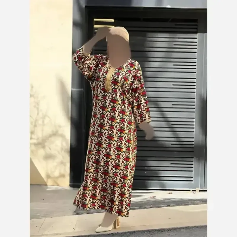 پیراهن ساحلی نخی یقه طلا کوب زنانه و دخترانه فری سایز - تصویر 5