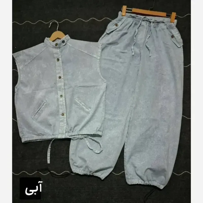 ست وست و شلوار جین زنانه مدل دلین سنگشور شده فول بگ گت دار - تصویر 8