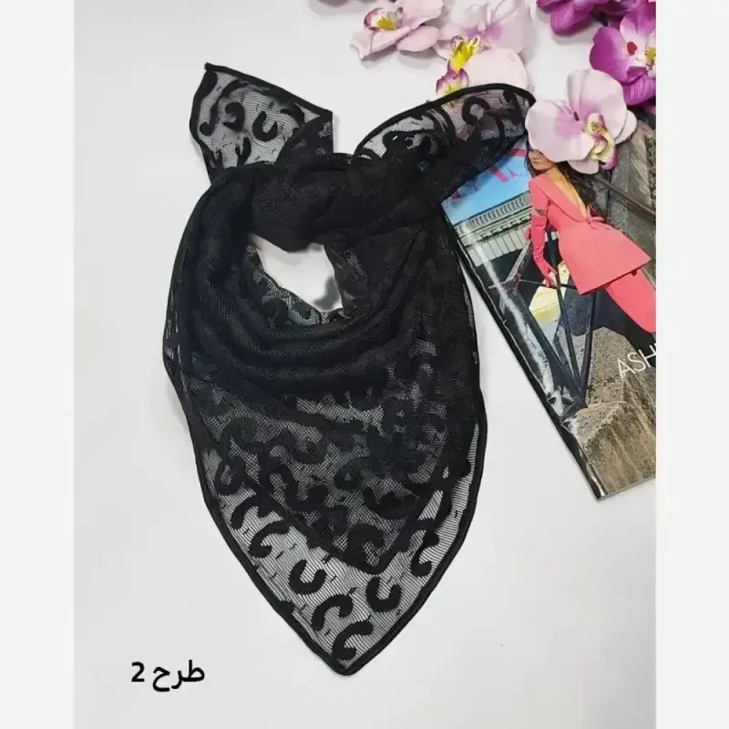 مینی اسکارف توری طرحدار ابعاد 70 در 70 جنس تور - تصویر 4