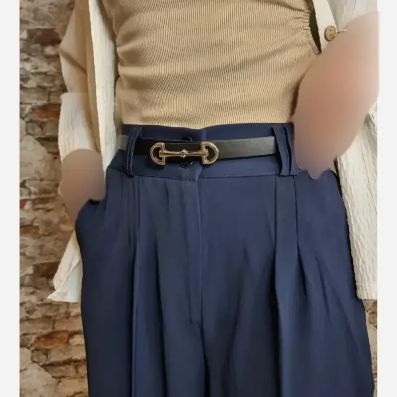 کمربند زنانه مینیمال مشکی با سگک نقره ای طول 105 سانت عرض 2 سانت - تصویر 2