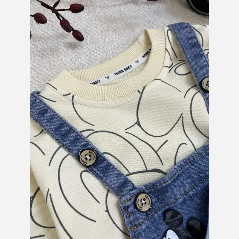 ست بیلرسوت جین و بلوز دخترانه و پسرانه طرح میکی مناسب 1 تا 5 سال - تصویر 11