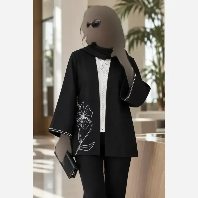 مانتو گلدوزی شده کرپ مازراتی نخ تویست مدل آیماز دو سایز 40 تا 56 - تصویر 4