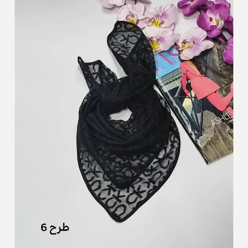 مینی اسکارف توری طرحدار ابعاد 70 در 70 جنس تور - تصویر 6