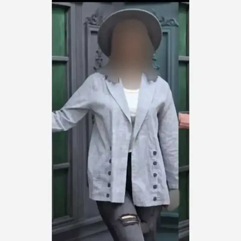 کت مجلسی بغل دکمه لنین لینن درجه یک فری سایز طوسی صورتی - تصویر 4