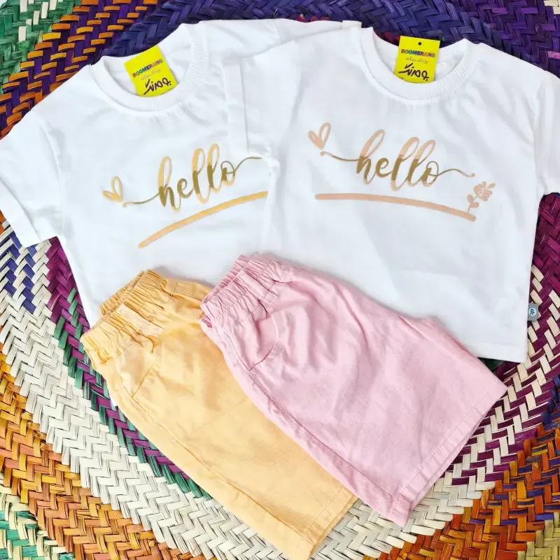 تیشرت و شلوارک کتان دخترانه طرح hello - تصویر 6