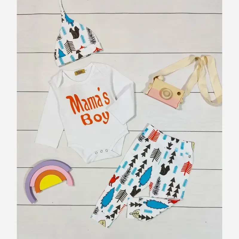 ست لباس سه تکه نوزادی پسرانه طرح Mama's boy جنس نخ پنبه ضد حساسیت سایز 6 ماه تا 2 سال - تصویر 2