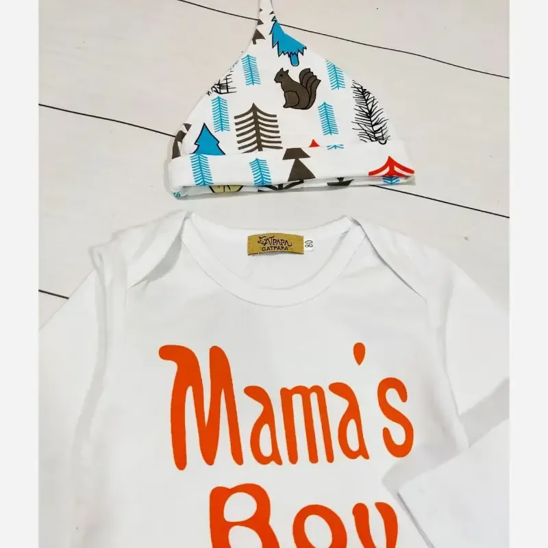 ست لباس سه تکه نوزادی پسرانه طرح Mama's boy جنس نخ پنبه ضد حساسیت سایز 6 ماه تا 2 سال - تصویر 4