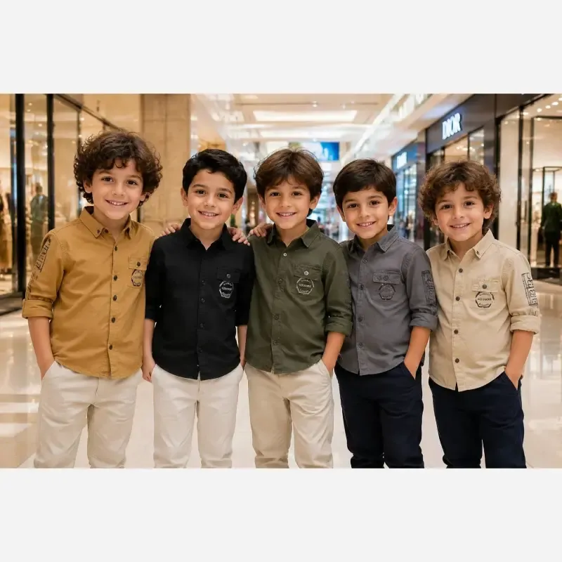 پیراهن اسپرت پسرانه کتان ترک رنگ کرم سایز 3 تا 12 سال - تصویر 2