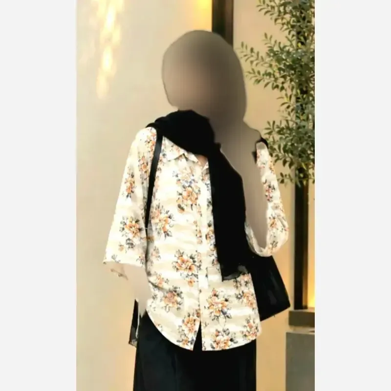 شومیز مانتویی جلو زیپ کیمونو الیزه رنگ کرم فری سایز - تصویر 9