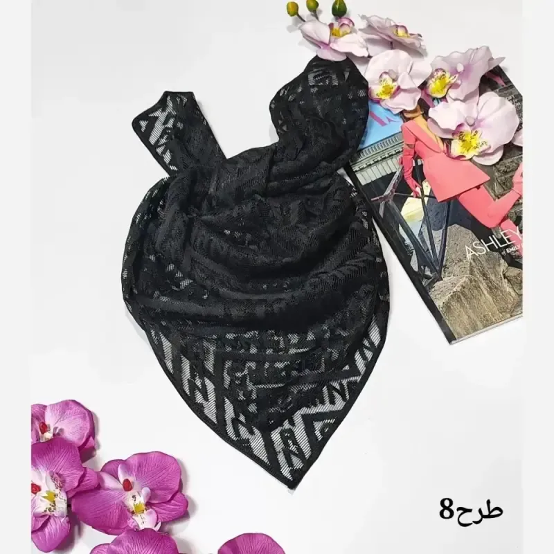 مینی اسکارف توری طرحدار ابعاد 70 در 70 جنس تور - تصویر 2