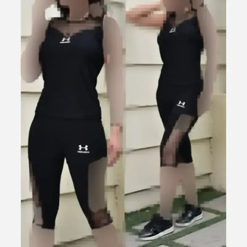 ست ورزشی زنانه تاپ و شلوارک فلامنت و تورکش اعلا مشکی برند فندی مناسب سایز 38 تا 46 - تصویر 6