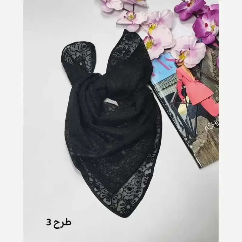 مینی اسکارف توری طرحدار ابعاد 70 در 70 جنس تور - تصویر 8