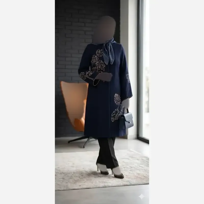 مانتو گلدوزی شده مدل نیاز پارچه شانتون اسلپ قد 105 سانتی متر - تصویر 14