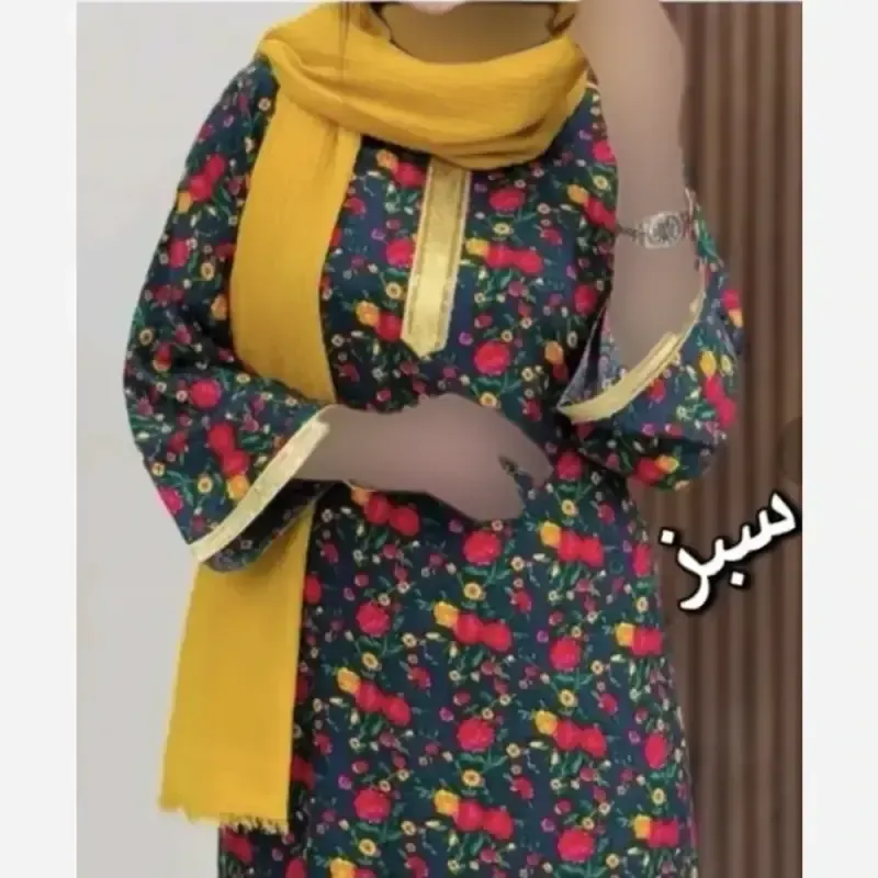 پیراهن ساحلی نخی یقه طلا کوب زنانه و دخترانه فری سایز - تصویر 10