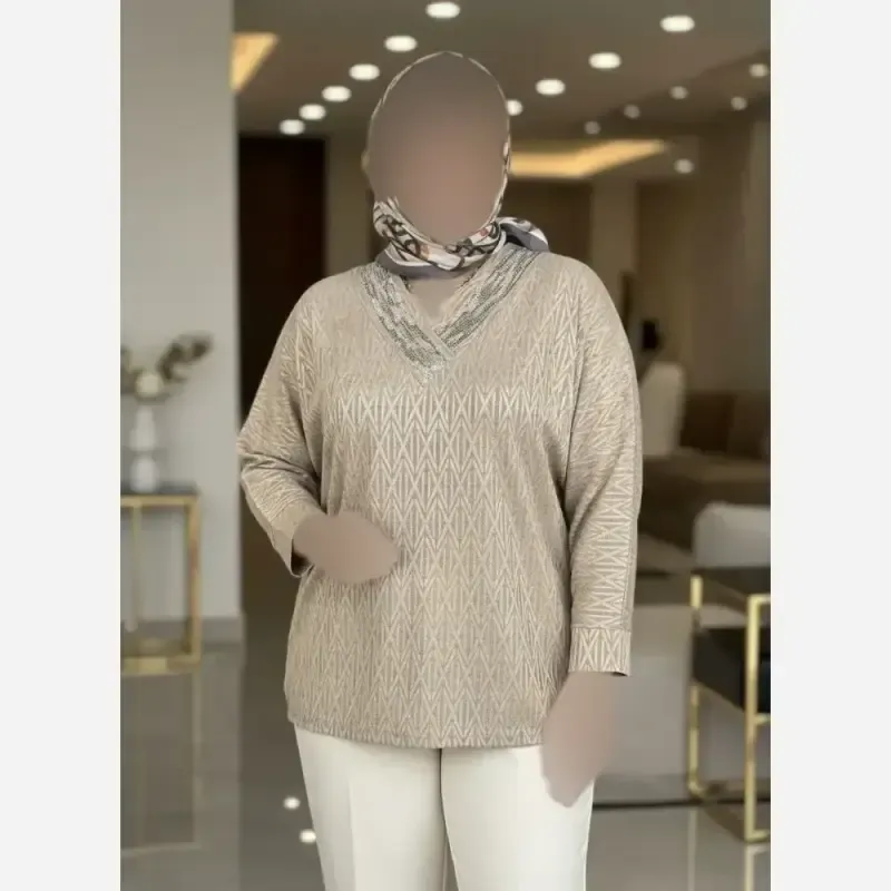 شومیز نگین دار کیمانو مدل یاس جنس ژاکارد ویسکوز فری سایز - تصویر 15