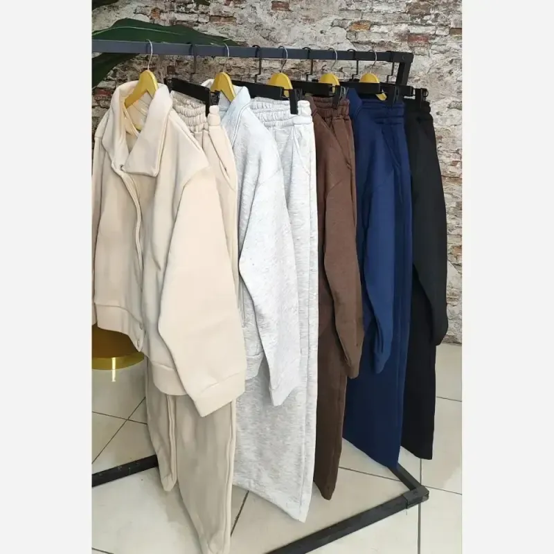 ست سه تیکه بامبر شلوار و تیشرت مدل مایلا جنس دورس حوله ای توکرکی فریسایز - تصویر 5