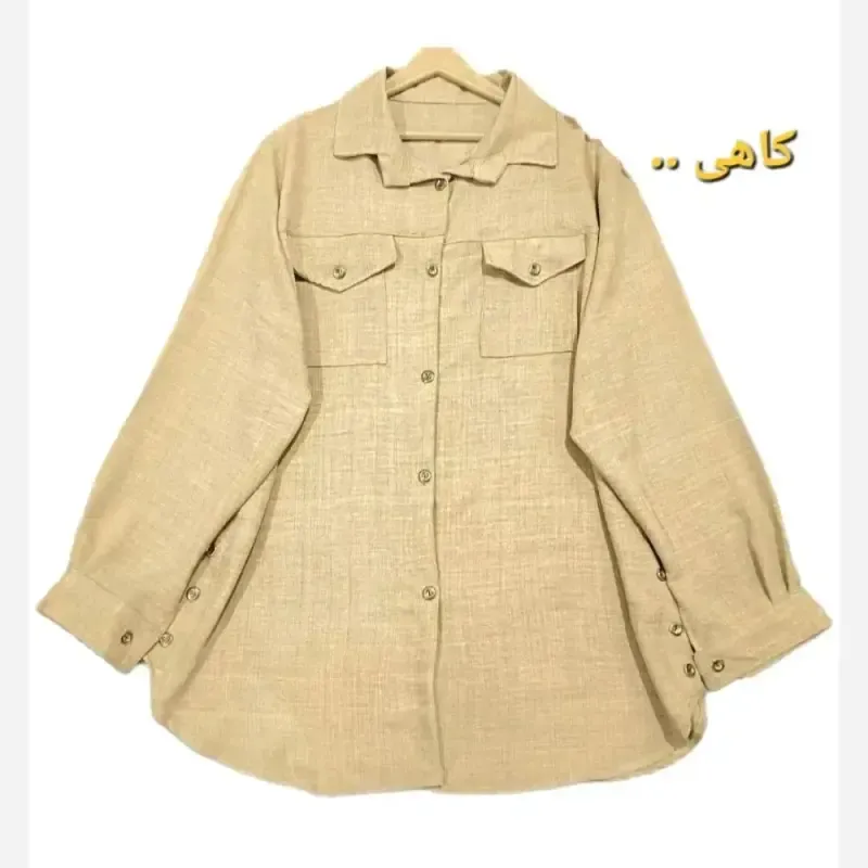 شومیز مانتویی بغل دکمه جنس شانتون درجه یک فری سایز - تصویر 4