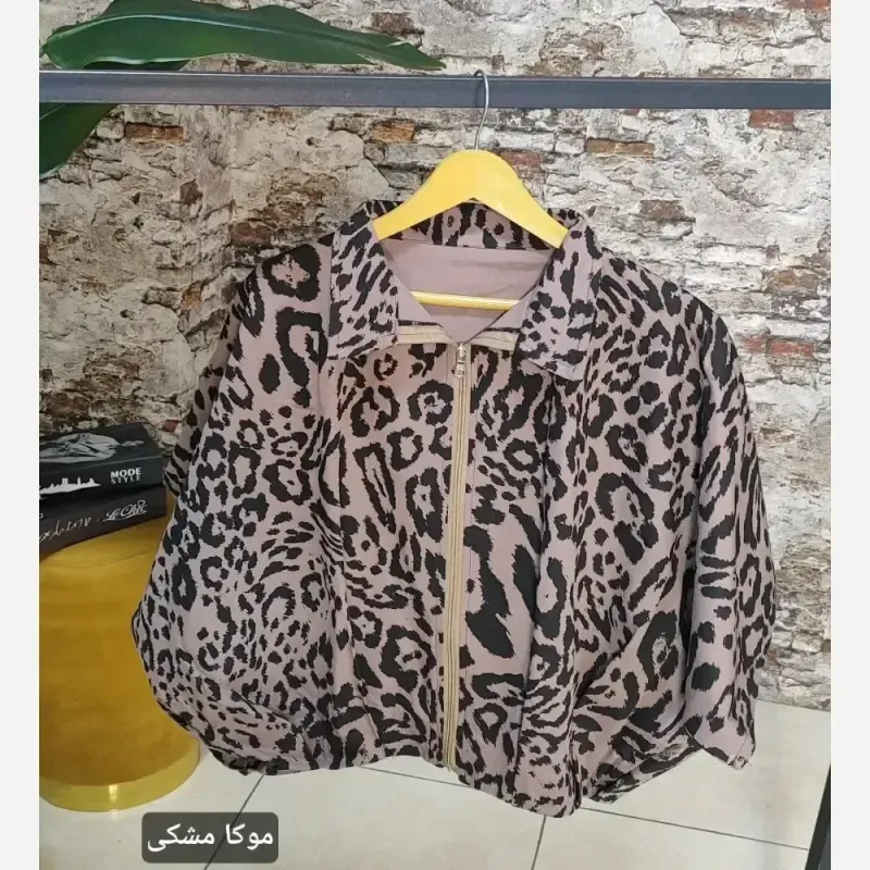 بامبر کتان طرح پلنگی فری سایز مدل میلا - تصویر 3
