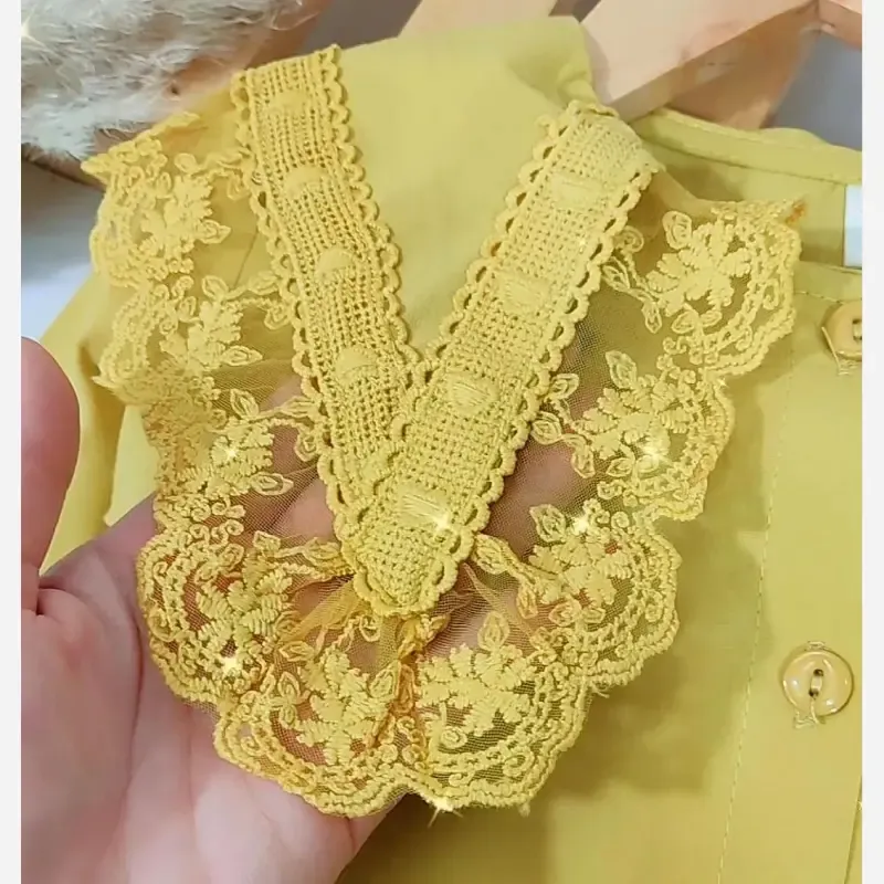 شومیز مجلسی دخترانه کتان نخ یقه گیپور وارداتی سایز 3 تا 8 سال - تصویر 8