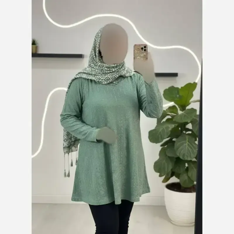 تونیک نگین دار مدل ژالین ژاکارد ویسکوز فری سایز - تصویر 7