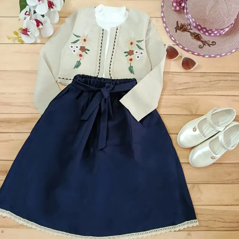 سه تکه گلدوزی دخترانه مجلسی تاپ و کت و دامن سایز 1 تا 3 - تصویر 6
