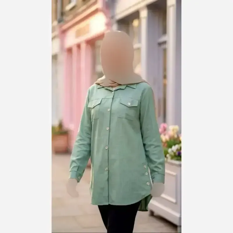 شومیز مانتویی بغل دکمه جنس شانتون درجه یک فری سایز - تصویر 9