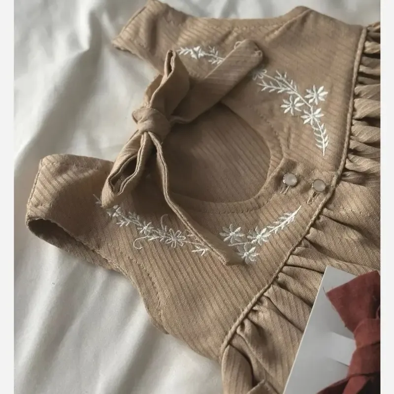 سارافون دخترانه وینتج نخی گلدوزی شده مناسب 1 تا 6 سال - تصویر 2