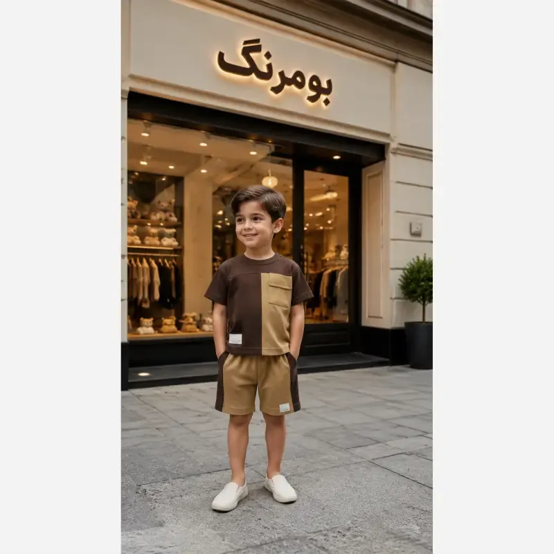 ست تیشرت و شلوارک بچگانه جنس پارچه بیسکوییتی گرم بالا - تصویر 5