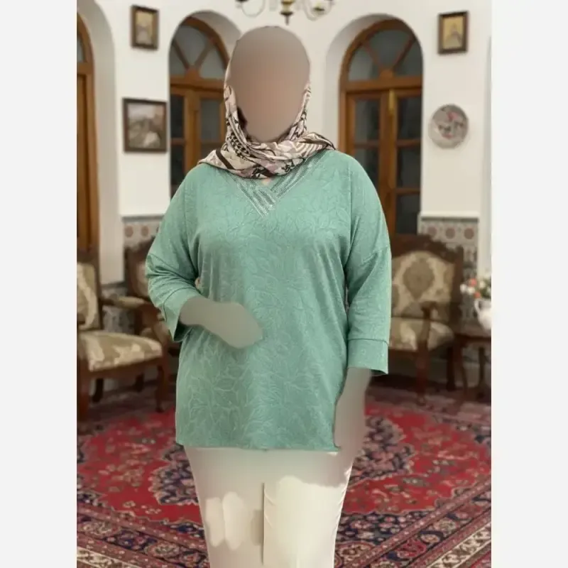 شومیز نگین دار کیمانو مدل تابان ژاکارد ویسکوز سایز بزرگ - تصویر 14