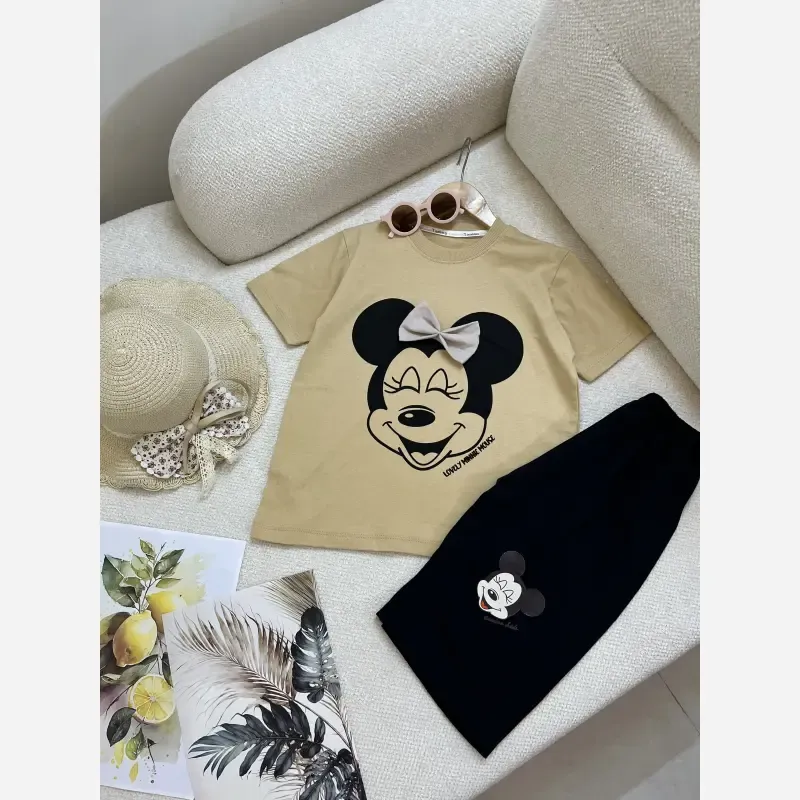 ست تیشرت و شلوارک دخترانه طرح مینی موس جنس پنبه ای - تصویر 3