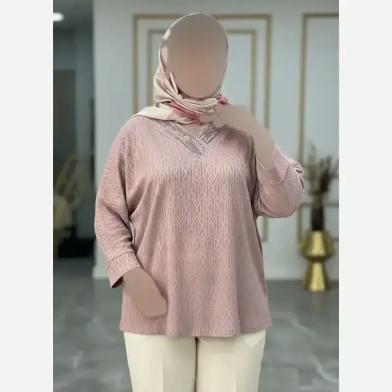 شومیز نگین دار کیمانو مدل یاس جنس ژاکارد ویسکوز فری سایز - تصویر 12