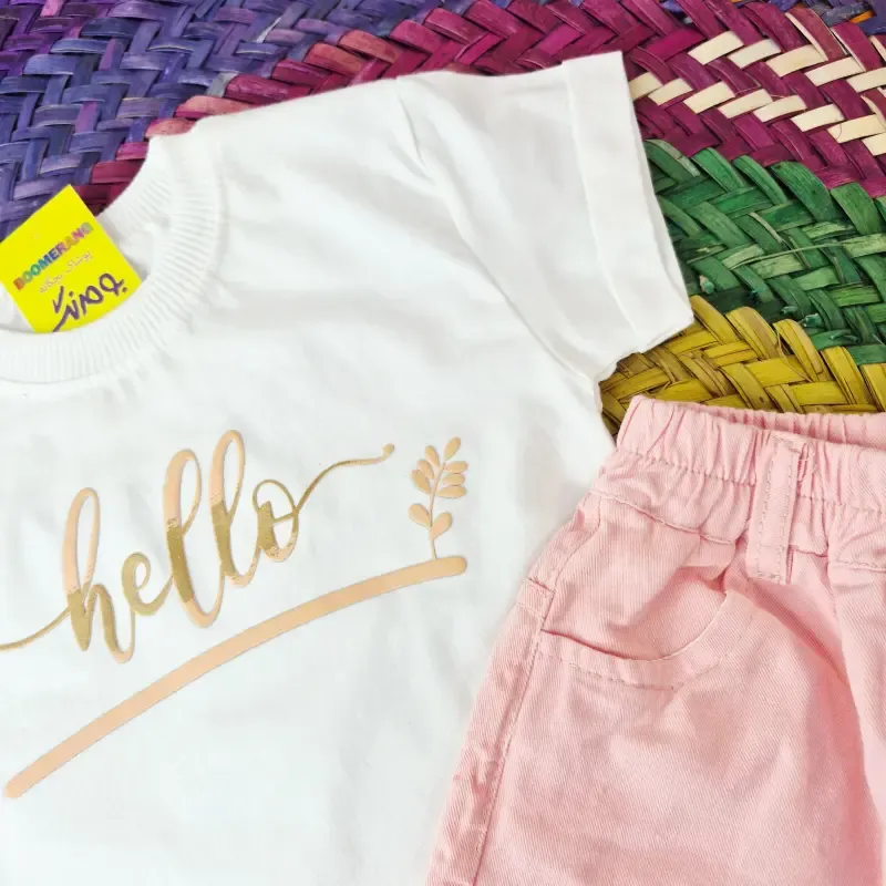تیشرت و شلوارک کتان دخترانه طرح hello - تصویر 2