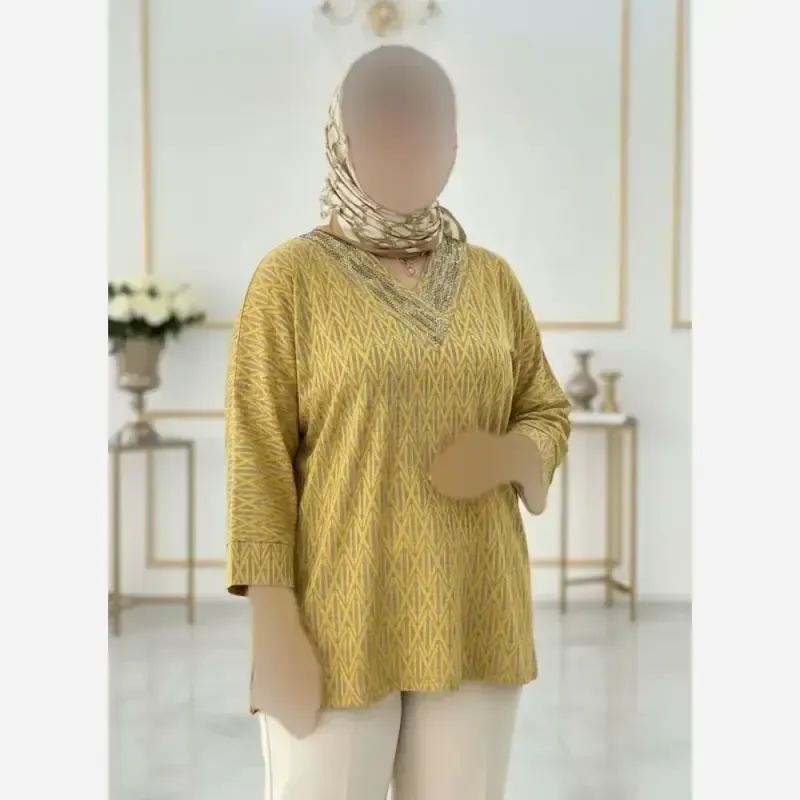 شومیز نگین دار کیمانو مدل یاس جنس ژاکارد ویسکوز فری سایز - تصویر 14