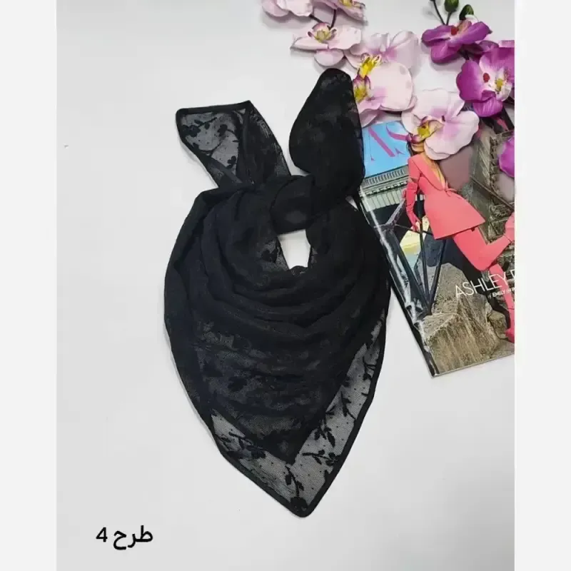مینی اسکارف توری طرحدار ابعاد 70 در 70 جنس تور - تصویر 5