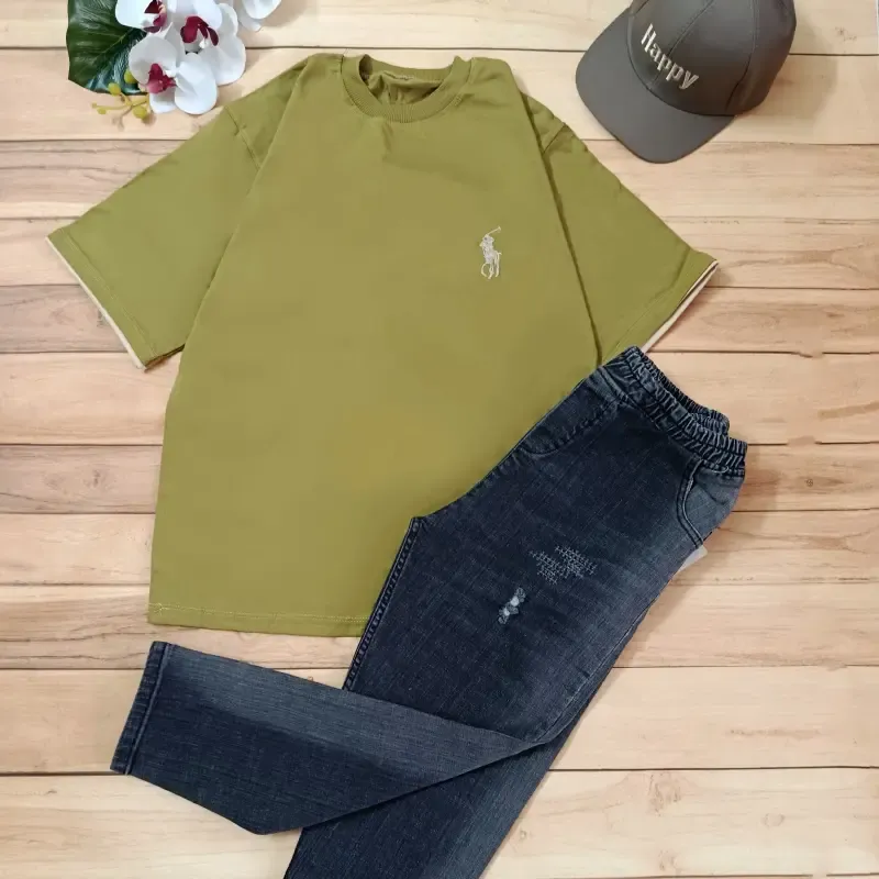 تیشرت نخی پنبه سوپر گلدوزی شده نوجوان Polo یقه کشباف مدل لش - تصویر 5