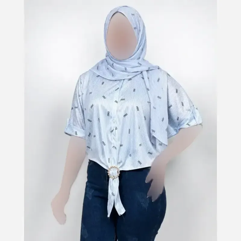 شومیز گره ای راه راه میو جنس پری صابونی کریستالی فری سایز - تصویر 8