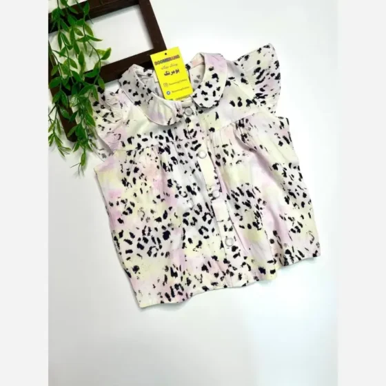 تاپ شومیز نخی دخترانه سایز 4 تا 10 سال رنگ ابروبادی و آبرنگی