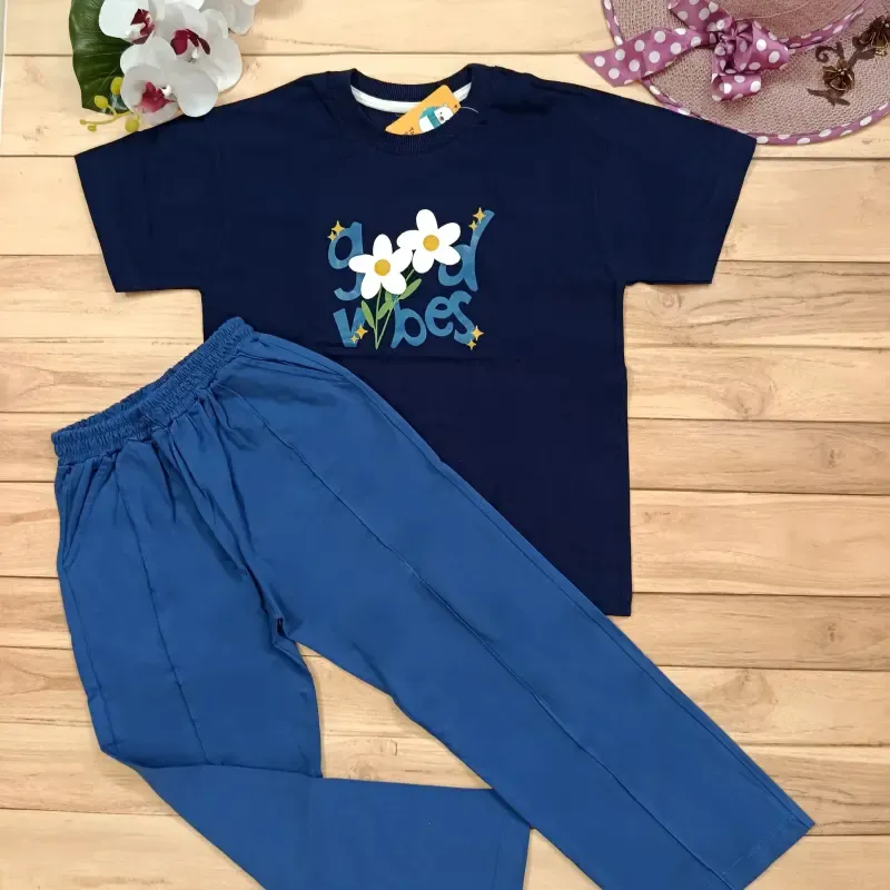 ست تیشرت و شلوار نخ پنبه لش مدل Flower سایز 55 تا 65 - تصویر 5