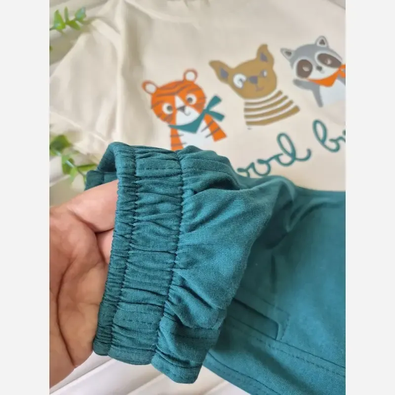 ست تیشرت و شلوارک راحتی بچگانه پسرانه طرح حیوانات جنس نخ پنبه اعلا سایز 2 تا 7 سال - تصویر 3